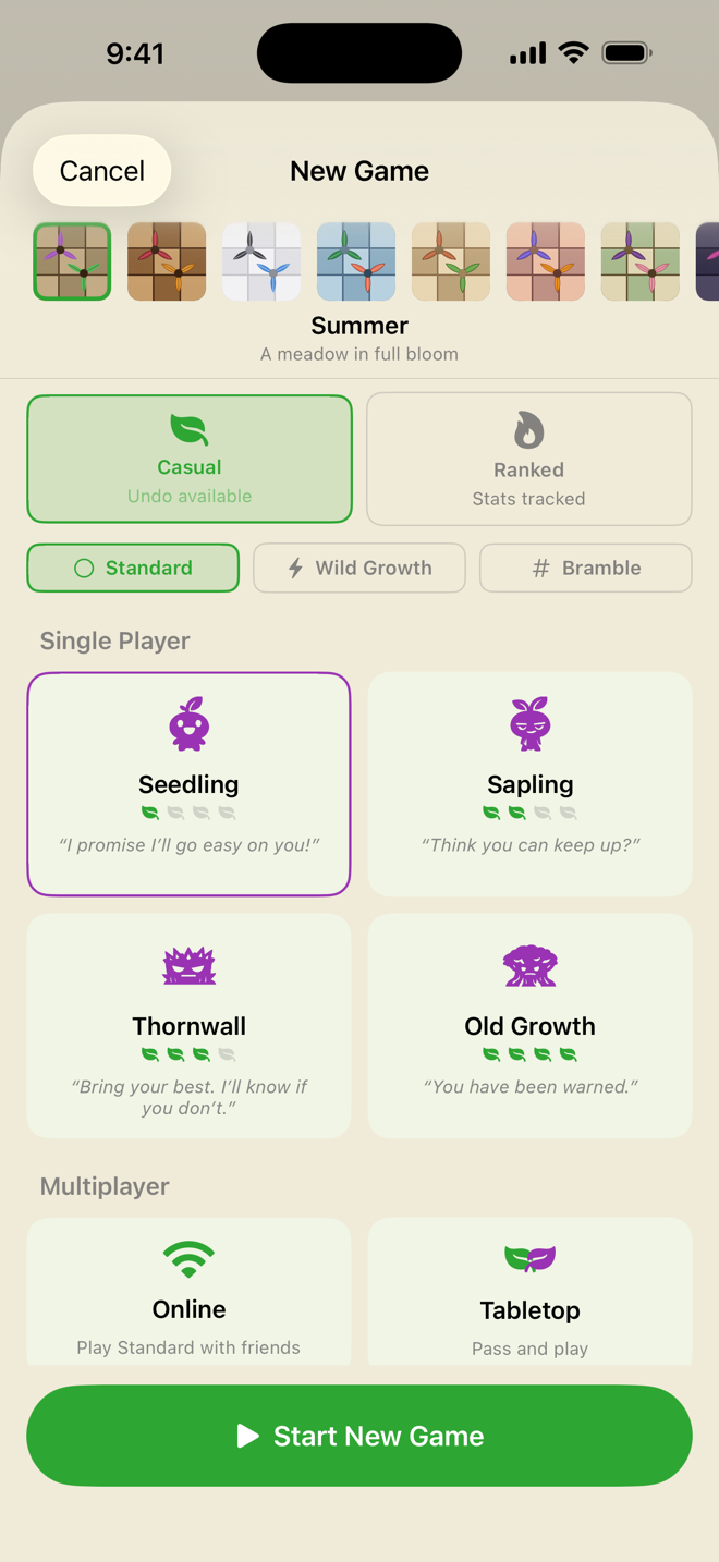 New Game screen showing four AI opponents